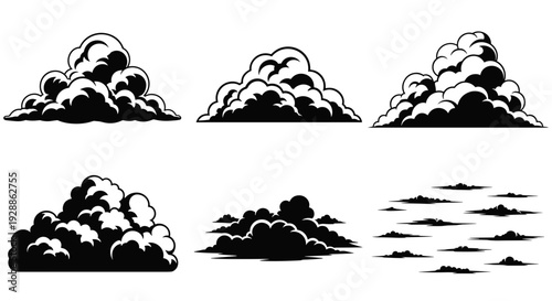 Collection of black and white cloud illustrations for design projects