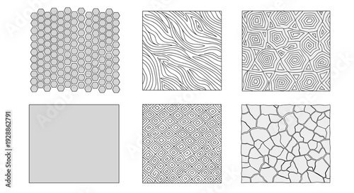 Set of six abstract geometric patterns with various textures and designs
