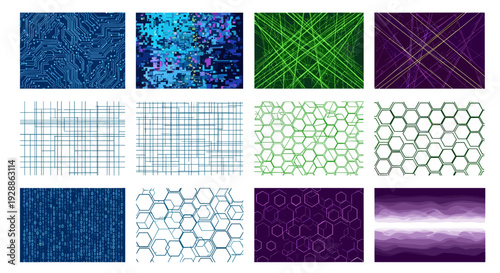 Collection of digital abstract backgrounds with geometric patterns