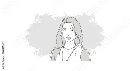Minimalist line art portrait of a woman with long hair and confident expression