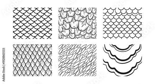 Collection of handdrawn wave and water pattern sketches for design