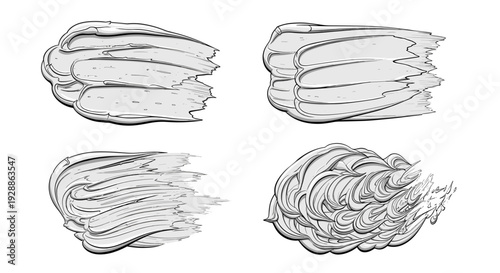 Set of four handdrawn sketch illustrations of hair styles and textures