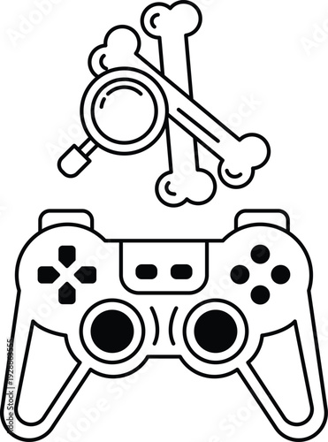 A black and white image of a video game controller with a skull