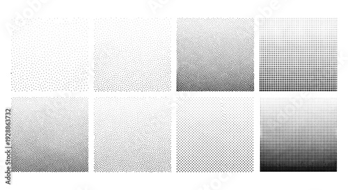 Set of nine grayscale halftone pattern textures for design projects