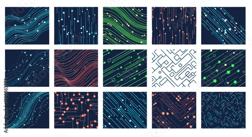 Collection of digital data streams and abstract technology backgrounds