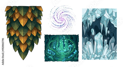 Collection of fantasy and abstract digital art illustrations