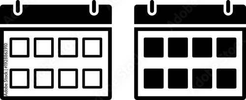 Simple black calendar icons for planning and organization