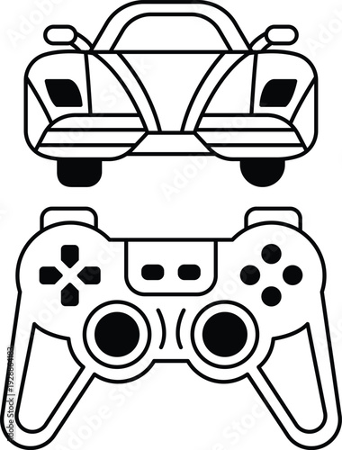 A car and a video game controller are shown side by side