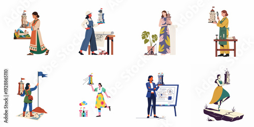 Diverse Women Innovating Tower Designs: Exploring Architecture, History, and Creative Development.