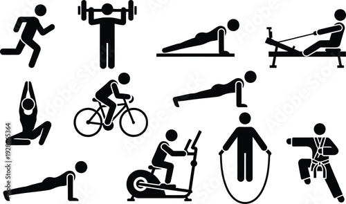 Set of 11 fitness icons vector