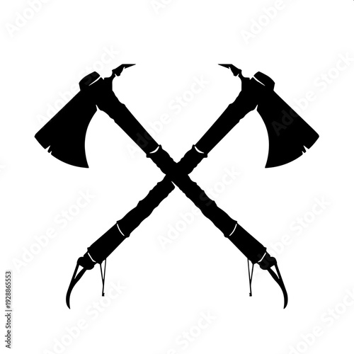 Collection of fantasy axes silhouettes, solid black vector icons, clean shapes, weapon icon set, white background