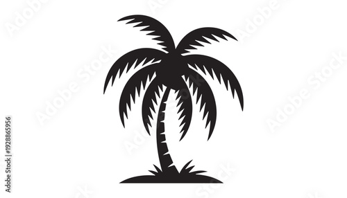 black color palm tree of silhouette vector illustration, solid white background