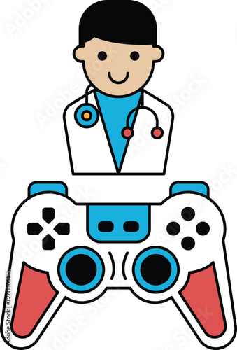 A cartoon of a doctor and a video game controller