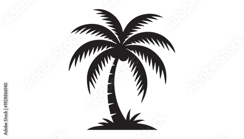 black color palm tree of silhouette vector illustration, solid white background