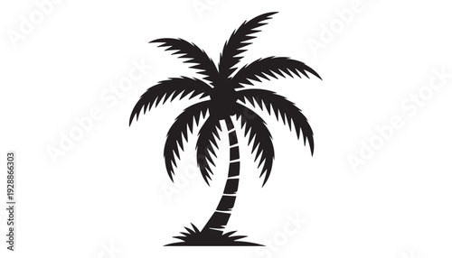 black color palm tree of silhouette vector illustration, solid white background