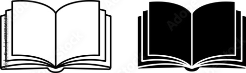 Open book illustrations in black and white for educational or publishing use