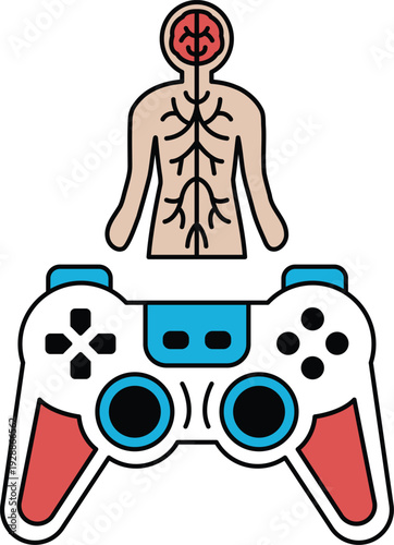A black and white drawing of a video game controller and a skeleton