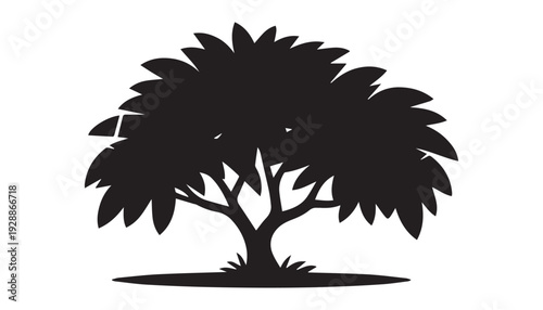 black color mango tree of silhouette vector illustration, solid white background