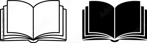 Open book illustrations in black and white