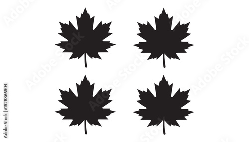 black color maple leaf set of silhouette vector illustration, solid white background