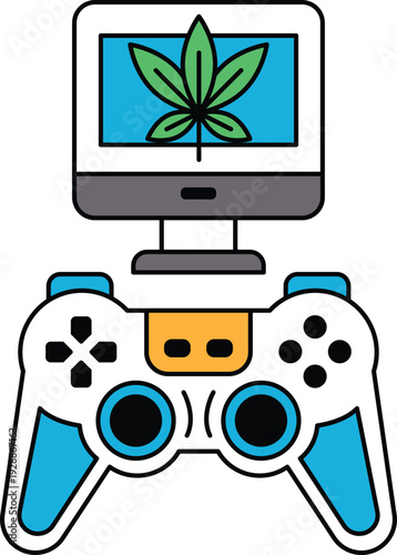 A black and white image of a video game controller with a leaf on the screen