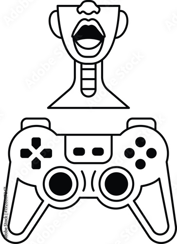 A black and white drawing of a video game controller