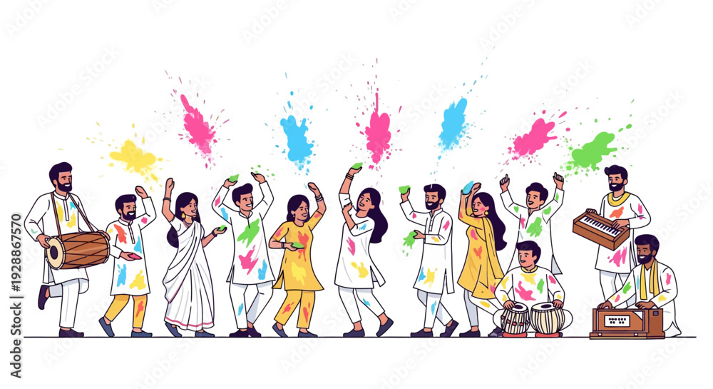 Fototapeta premium Joyful Holi Colors and Dholak Dance