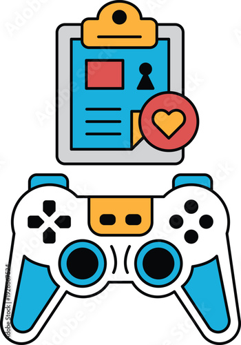 A black and white image of a video game controller with a clipboard next to it