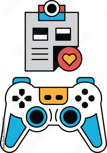 A black and white image of a video game controller with a heart on it