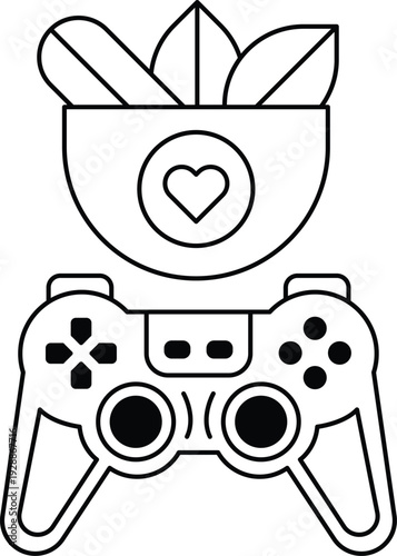 A black and white drawing of a video game controller with a heart on it