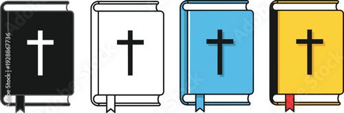 Bible book illustration collection, religious scripture icons, holy book artwork vector, Christian design elements, faith symbol graphics set