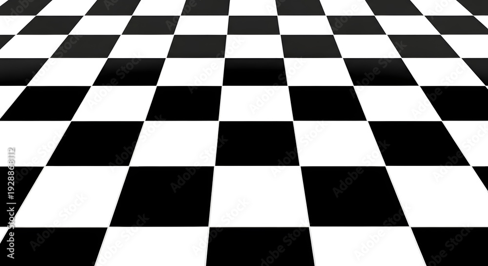 Obraz premium Black and White Checkerboard Pattern Floor Perspective.