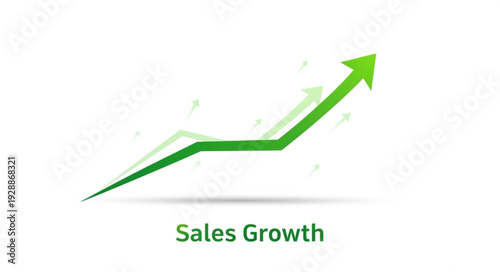 Green arrow graph showing upward sales growth trend.