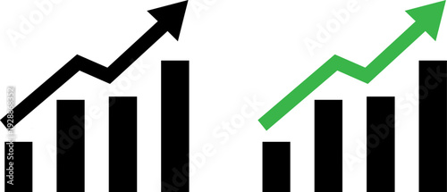 Business growth charts with upward trend arrows