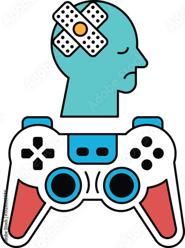 A man with a bandaged head is holding a video game controller