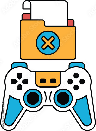 A black and white image of a game controller with a folder on top of it