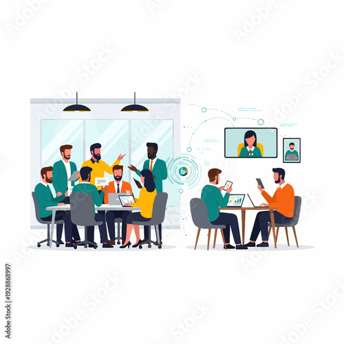 Business Meeting and Video Conference Collaboration with Diverse Professionals