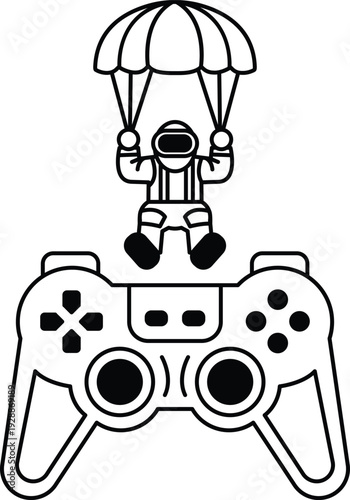 A black and white drawing of a man in a space suit holding an umbrella