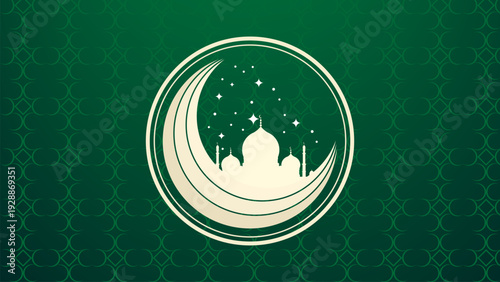 crescent and mosque for ramadan and eid mubarak green background