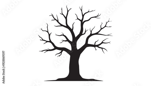 black color dead tree of silhouette vector illustration, solid white background