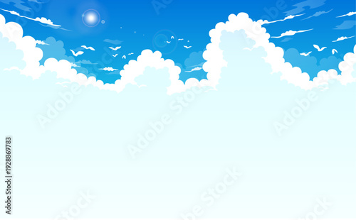 青空と入道雲のフレーム_横