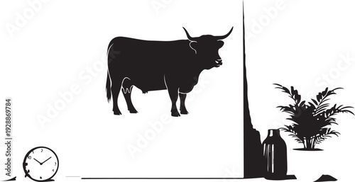 Rustic Highland cow wall art design featuring a detailed silhouette style perfect for farmhouse decor, country interiors, and animal-themed home decoration.