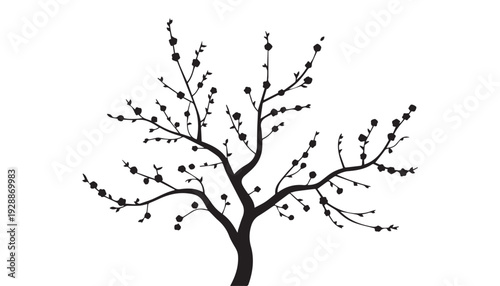 black color cherry tree of silhouette vector illustration, solid white background