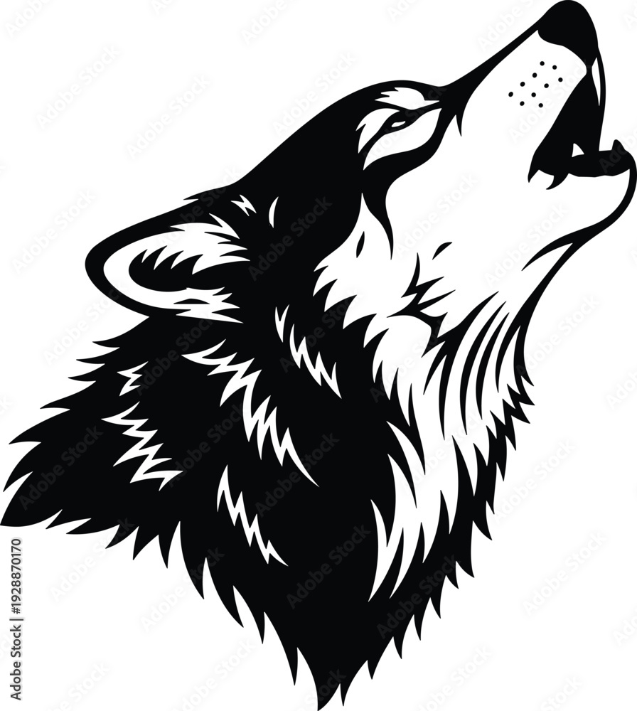 custom made wallpaper toronto digitalStylized wolf head silhouette howling upward, bold clean lines, abstract wildlife vector illustration, symbolic strength and freedom design concept