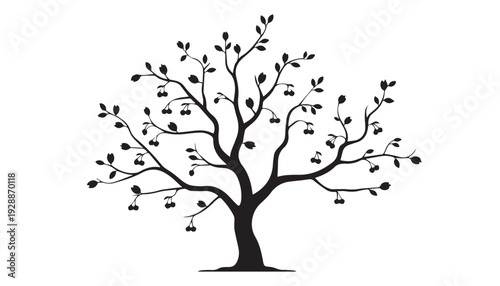 black color cherry tree of silhouette vector illustration, solid white background