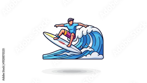 Dynamic illustration of a skilled surfer balancing on a powerful ocean wave, showcasing the thrill of water sports and summer adventure