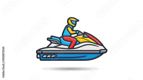 Illustration of a sleek blue and white jet ski gliding through stylized blue waves, symbolizing speed and water sports