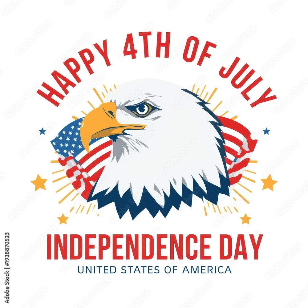 Fototapeta premium Bald eagle celebrating the fourth of july with american flag and fireworks