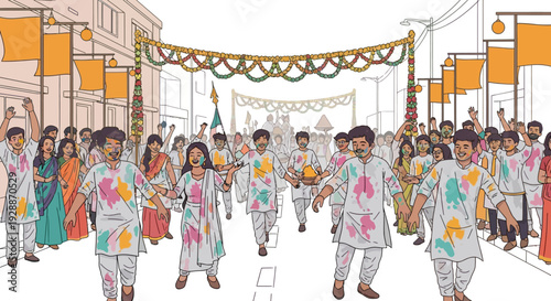 Vibrant Holi Festival Procession