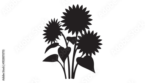 black color sunflower set of silhouette vector illustration, solid white background
